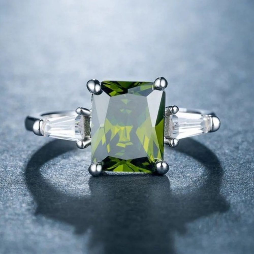 NEW Martini Olive Green Radiant Baguette Ring